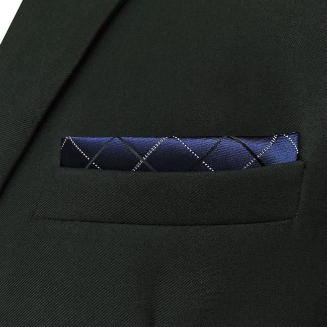 Shlax & Wing JH22 Navy Blue Checkes Mens Pocket Square Classic Business Hanky Brand New Dress Hanky Groom