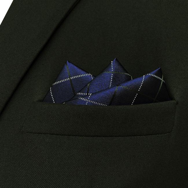 Shlax & Wing JH22 Navy Blue Checkes Mens Pocket Square Classic Business Hanky Brand New Dress Hanky Groom