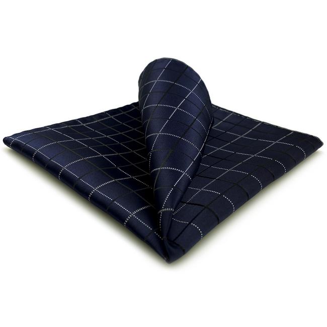 shlax & wing JH22 Navy Blue Checkes Mens Pocket Square Classic Business Hanky Brand New Dress Hanky Groom