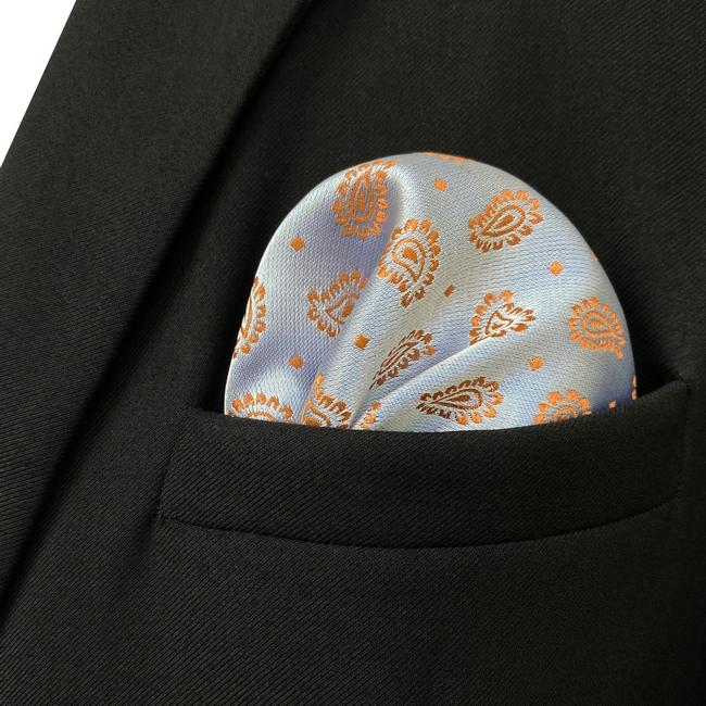 Shlax & Wing JH26 Light Gray Orange Paisley Mens Pocket Square Classic Business Handkerchief Fashion Wedding Hanky