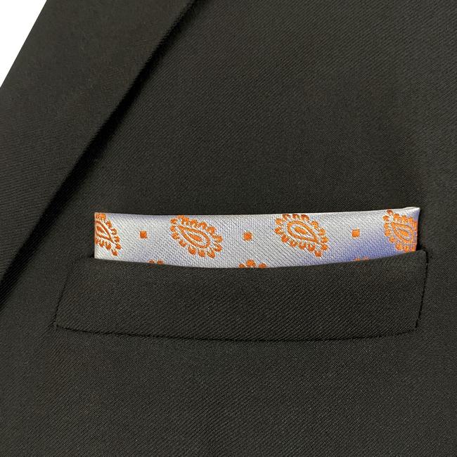 Shlax & Wing JH26 Light Gray Orange Paisley Mens Pocket Square Classic Business Handkerchief Fashion Wedding Hanky