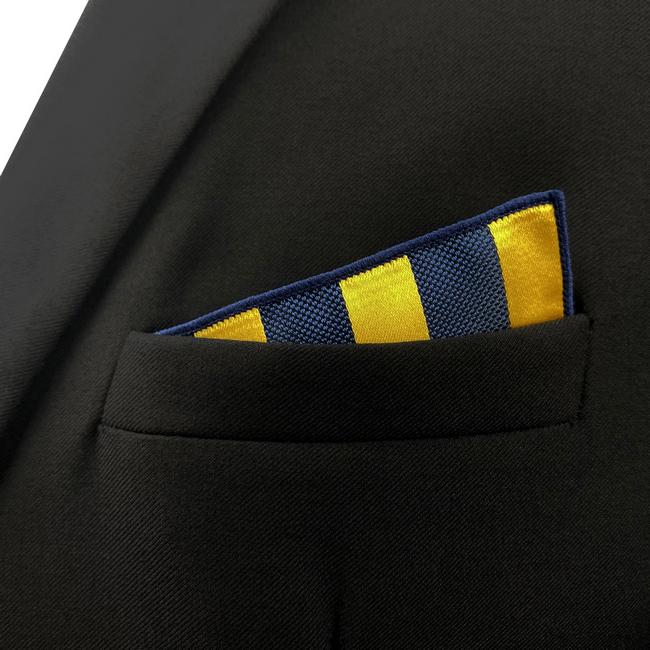 Shlax & Wing JH27 Wedding Gold Blue Striped Mens Pocket Square Fashion Wedding Hanky Party Classic Handkerchief