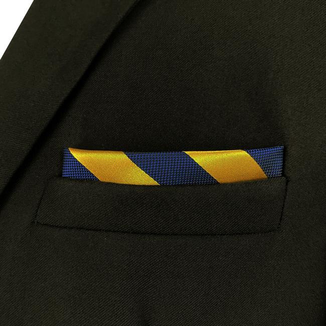 Shlax & Wing JH27 Wedding Gold Blue Striped Mens Pocket Square Fashion Wedding Hanky Party Classic Handkerchief
