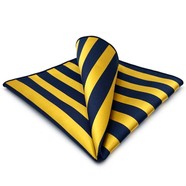 shlax & wing JH27 Wedding Gold Blue Striped Mens Pocket Square Fashion Wedding Hanky Party Classic Handkerchief
