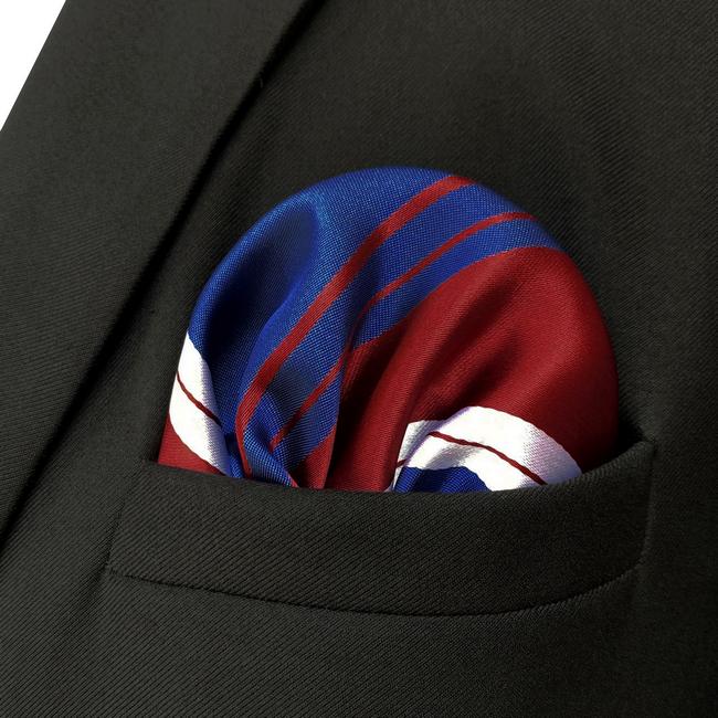 Shlax & Wing JH29 Blue Red White Striped Mens Pocket Square Wedding Fashion Handkerchief Party Gift Hanky Unique Dress