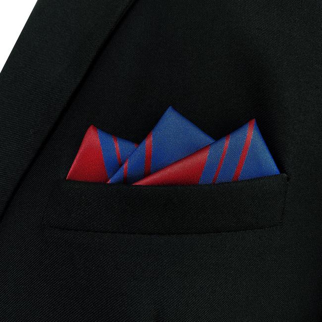 Shlax & Wing JH29 Blue Red White Striped Mens Pocket Square Wedding Fashion Handkerchief Party Gift Hanky Unique Dress