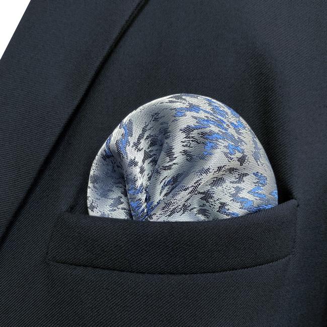 Shlax & Wing JH3 Light Gray Blue Geometric Mens Pocket Square Fashion Party Handkerchief Wedding Business Hanky