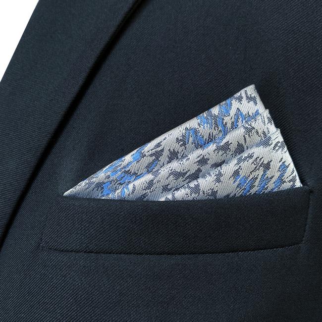 Shlax & Wing JH3 Light Gray Blue Geometric Mens Pocket Square Fashion Party Handkerchief Wedding Business Hanky