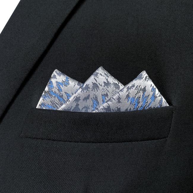 Shlax & Wing JH3 Light Gray Blue Geometric Mens Pocket Square Fashion Party Handkerchief Wedding Business Hanky