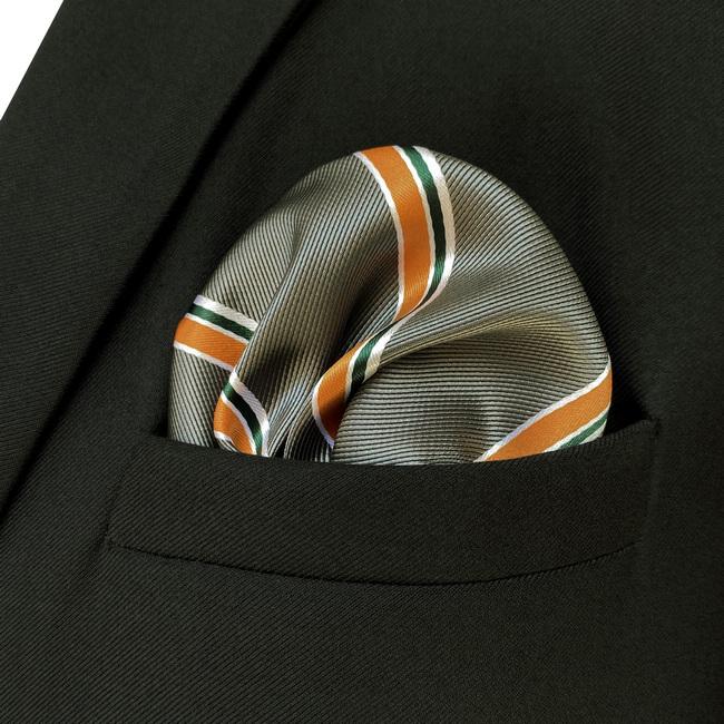 Shlax & Wing JH31 Dark Grey Orange Striped Mens Pocket Square Fashion Business Handkerchief Party Classic Hanky Groom