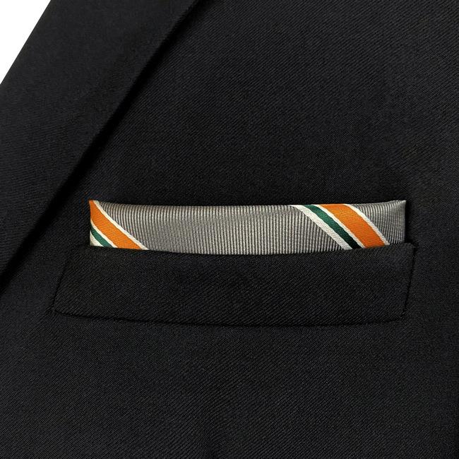 Shlax & Wing JH31 Dark Grey Orange Striped Mens Pocket Square Fashion Business Handkerchief Party Classic Hanky Groom
