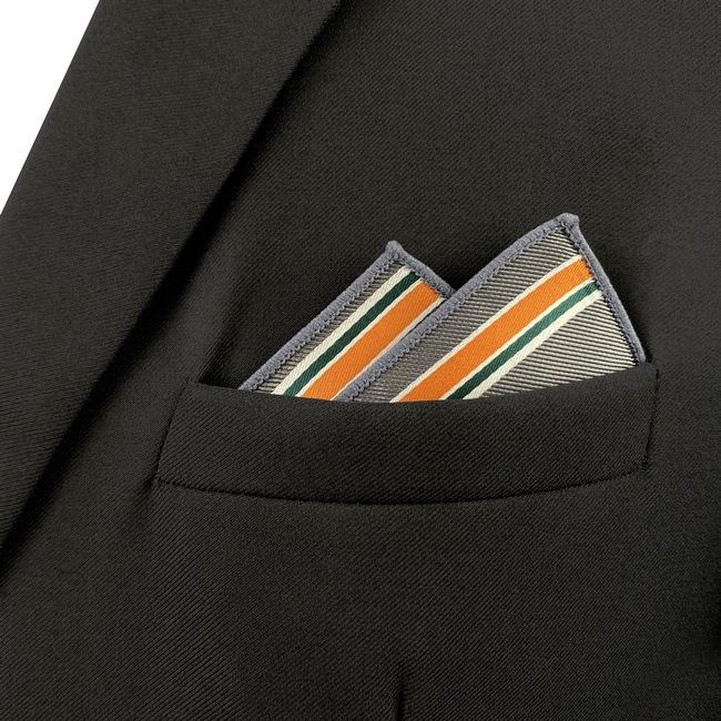 Shlax & Wing JH31 Dark Grey Orange Striped Mens Pocket Square Fashion Business Handkerchief Party Classic Hanky Groom
