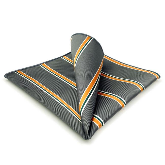 shlax & wing JH31 Dark Grey Orange Striped Mens Pocket Square Fashion Business Handkerchief Party Classic Hanky Groom