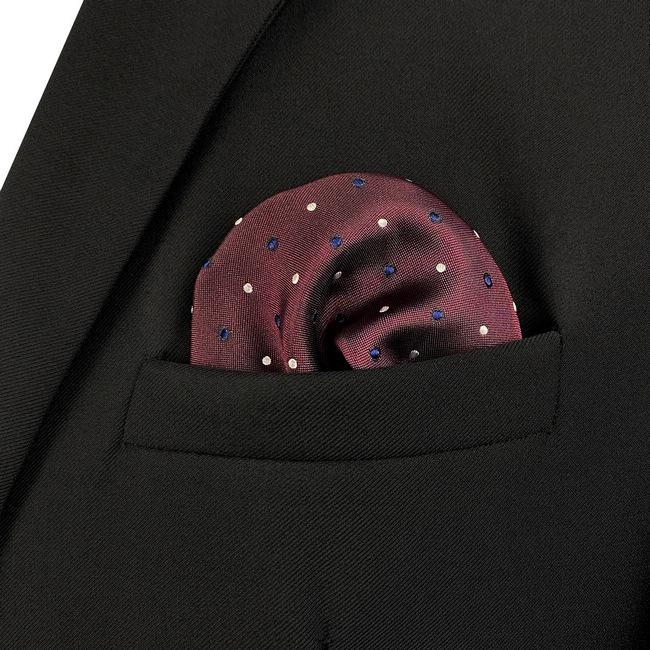Shlax & Wing JH6 Burgundy Maroon Polka Dots Mens Pocket Square Business Classic Handkerchief Fashion Wedding Hanky Gift