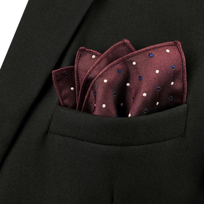 Shlax & Wing JH6 Burgundy Maroon Polka Dots Mens Pocket Square Business Classic Handkerchief Fashion Wedding Hanky Gift