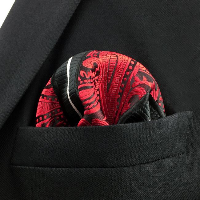 Shlax & Wing JH8 Paisley Red Black Pocket Square Mens Neckties Jacquard Woven Hanky