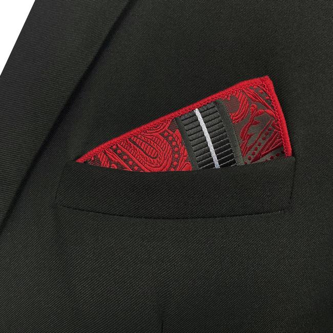 Shlax & Wing JH8 Paisley Red Black Pocket Square Mens Neckties Jacquard Woven Hanky