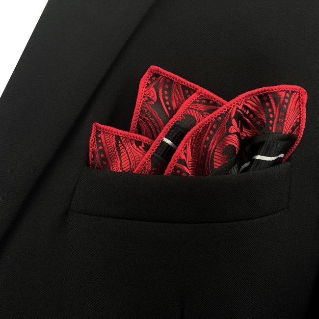 Shlax & Wing JH8 Paisley Red Black Pocket Square Mens Neckties Jacquard Woven Hanky