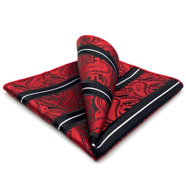 shlax & wing JH8 Paisley Red Black Pocket Square Mens Neckties Jacquard Woven Hanky