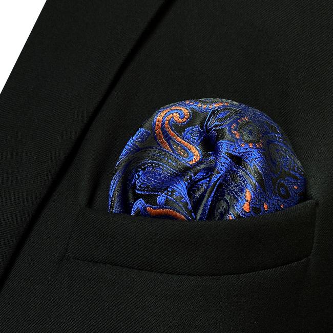 Shlax & Wing JH9 Blue Paisley Mens Pocket Square Wedding Fashion Handkerchief Party Business Classic Hanky Accessories