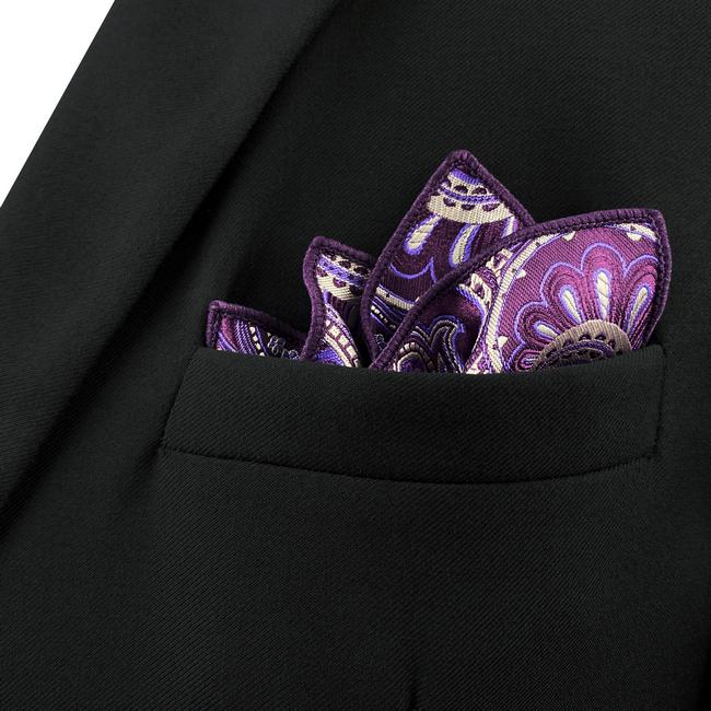 Shlax & Wing KH12 Purple White Paisley Pocket Square Mens Neckties Jacquard Woven Hanky