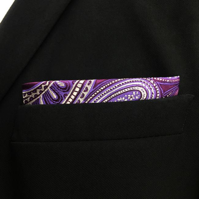 Shlax & Wing KH12 Purple White Paisley Pocket Square Mens Neckties Jacquard Woven Hanky