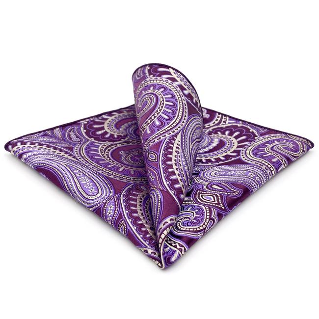shlax & wing KH12 Purple White Paisley Pocket Square Mens Neckties Jacquard Woven Hanky