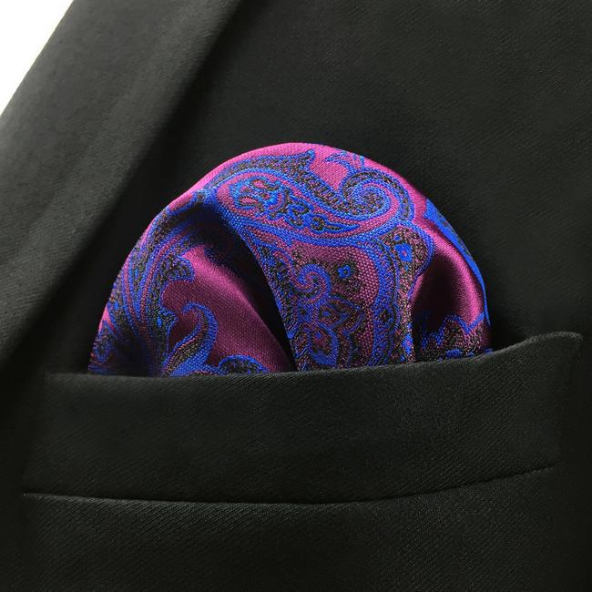 Shlax & Wing KH13 Floral Paisley Fuchsia Red Blue Navy Black Pocket Square Mens Neckties Jacquard Woven Hanky