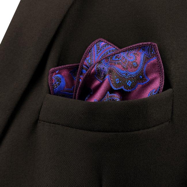 Shlax & Wing KH13 Floral Paisley Fuchsia Red Blue Navy Black Pocket Square Mens Neckties Jacquard Woven Hanky