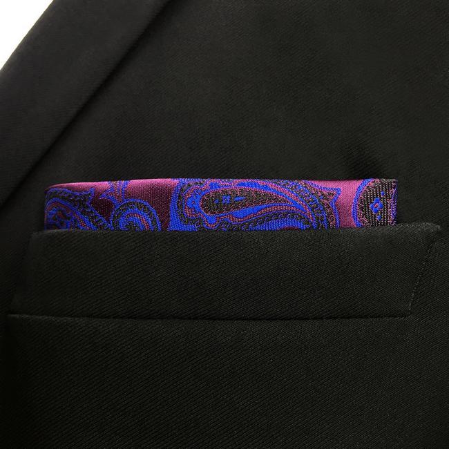 Shlax & Wing KH13 Floral Paisley Fuchsia Red Blue Navy Black Pocket Square Mens Neckties Jacquard Woven Hanky