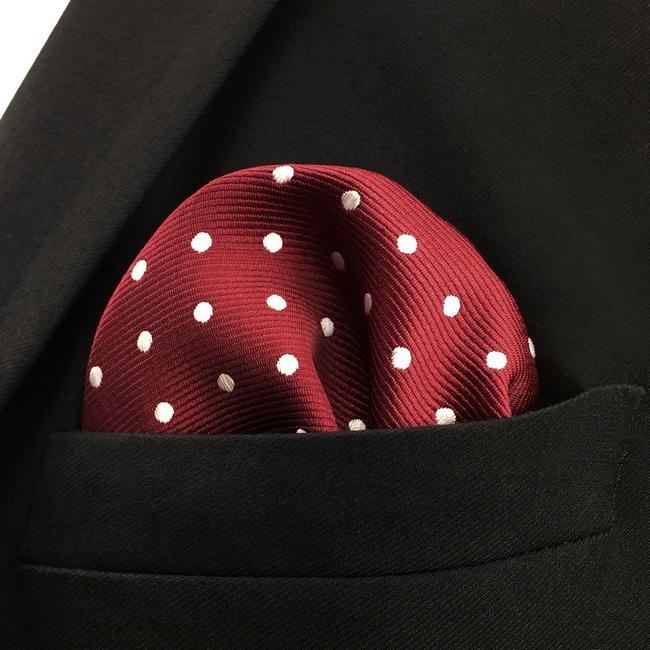 Shlax & Wing KH15 Dots Dotty Maroon Red White Pocket Square Mens Neckties Jacquard Woven Hanky