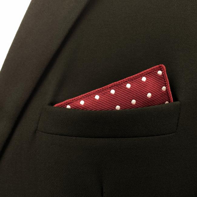 Shlax & Wing KH15 Dots Dotty Maroon Red White Pocket Square Mens Neckties Jacquard Woven Hanky