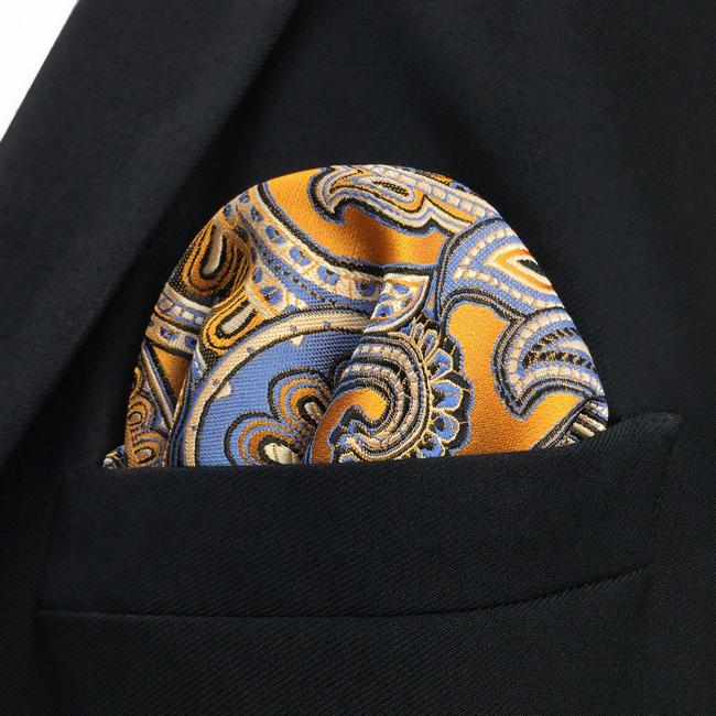 Shlax & Wing KH6 Paisley Wedding Gold Gray Pocket Square Mens Neckties Jacquard Woven Hanky