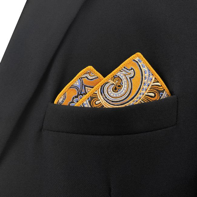 Shlax & Wing KH6 Paisley Wedding Gold Gray Pocket Square Mens Neckties Jacquard Woven Hanky