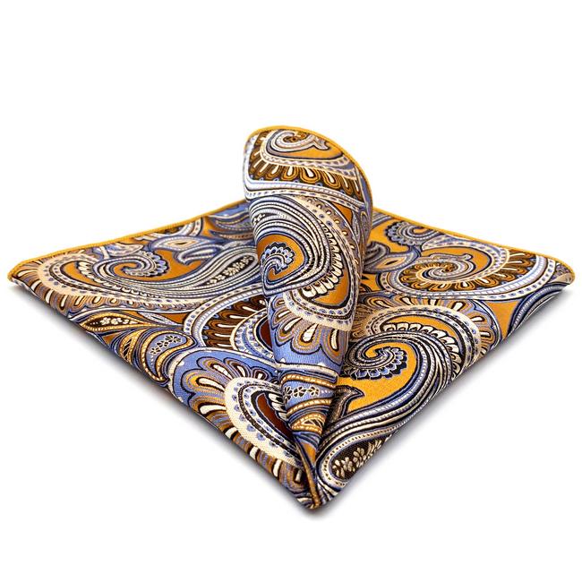 shlax & wing KH6 Paisley Wedding Gold Gray Pocket Square Mens Neckties Jacquard Woven Hanky