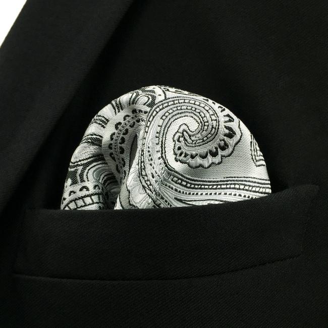 Shlax & Wing KH7 Grey Black Paisley Pocket Square Mens Neckties Jacquard Woven Hanky