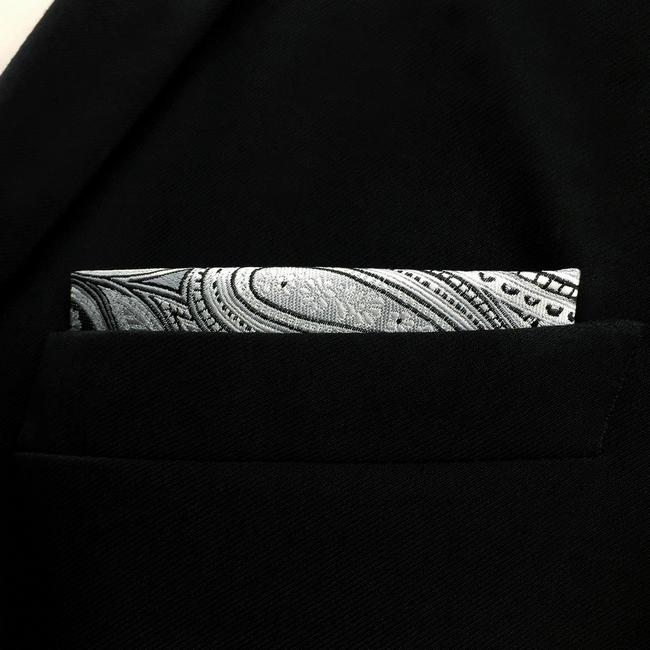 Shlax & Wing KH7 Grey Black Paisley Pocket Square Mens Neckties Jacquard Woven Hanky