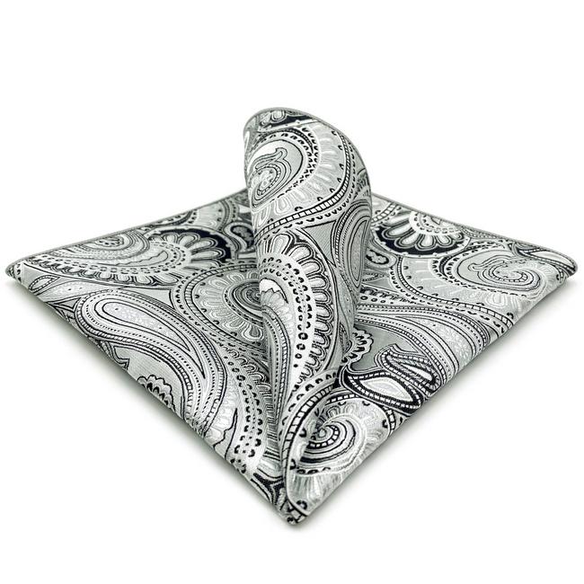 shlax & wing KH7 Grey Black Paisley Pocket Square Mens Neckties Jacquard Woven Hanky