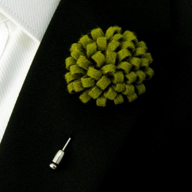 shlax & wing Light Green Lime Wool Felt Lapel Flowers Boutonniere Stick Pin Men’s Accessories Handmade Necktie