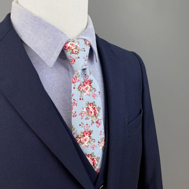 Shlax & Wing Men’s Neckties Handmade Cotton 6cm Skinny Blue Floral Gift Wedding Party Casual Gravatas