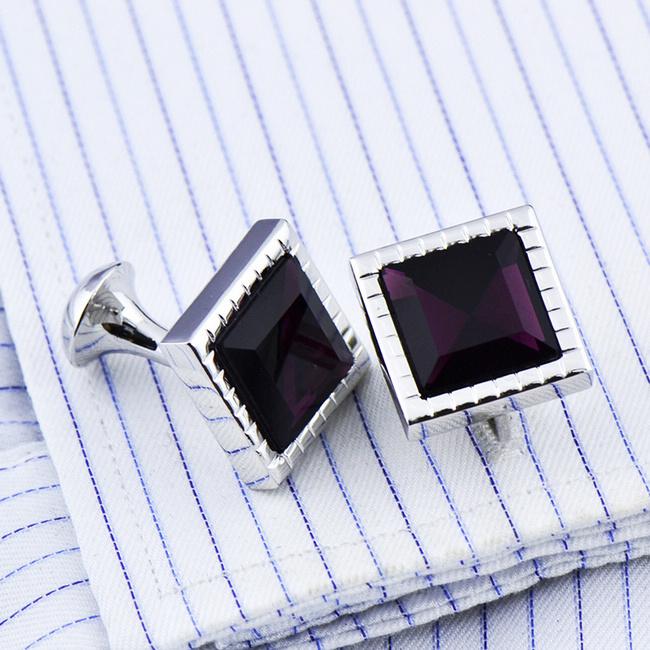 Shlax & Wing Men’s Stud Cufflinks Purple Silver Zircon Cuff Links Square 57