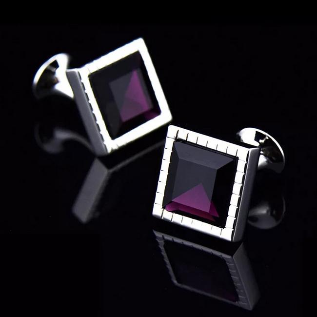Shlax & Wing Men’s Stud Cufflinks Purple Silver Zircon Cuff Links Square 57