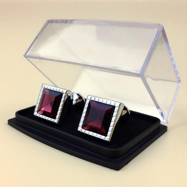 Shlax & Wing Men’s Stud Cufflinks Purple Silver Zircon Cuff Links Square 57