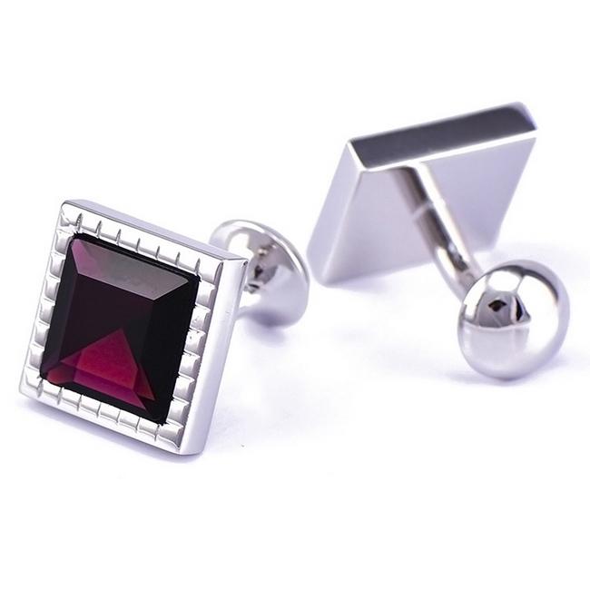 shlax & wing Men’s Stud Cufflinks Purple Silver Zircon Cuff Links Square 57