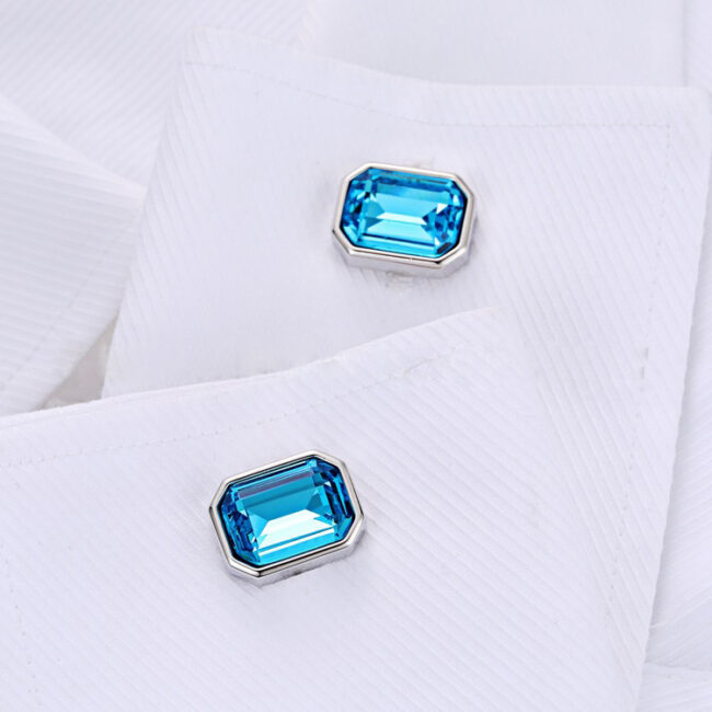 Shlax & Wing Men’s Stud Cufflinks Square Light Blue Silver Zircon Cuff Links 91