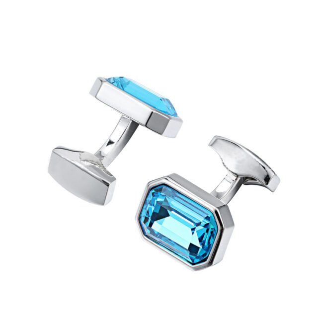 Shlax & Wing Men’s Stud Cufflinks Square Light Blue Silver Zircon Cuff Links 91