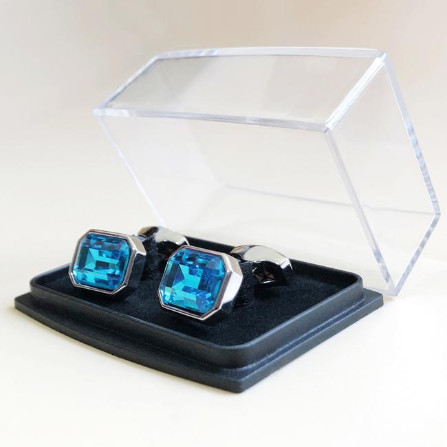 Shlax & Wing Men’s Stud Cufflinks Square Light Blue Silver Zircon Cuff Links 91