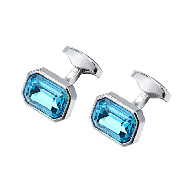 shlax & wing Men’s Stud Cufflinks Square Light Blue Silver Zircon Cuff Links 91