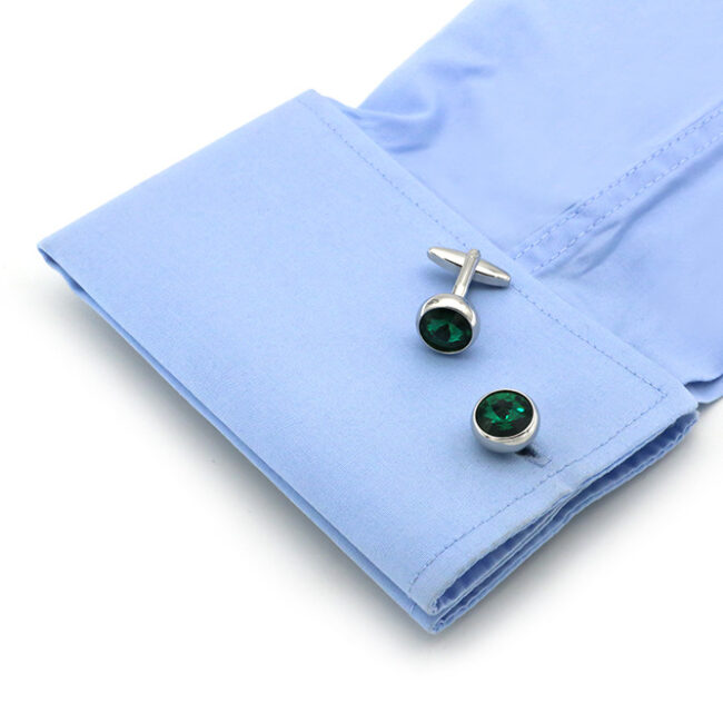 Shlax & Wing Men鈥檚 Stud Cufflinks Circular Green Silver Zircon Cuff Links 85