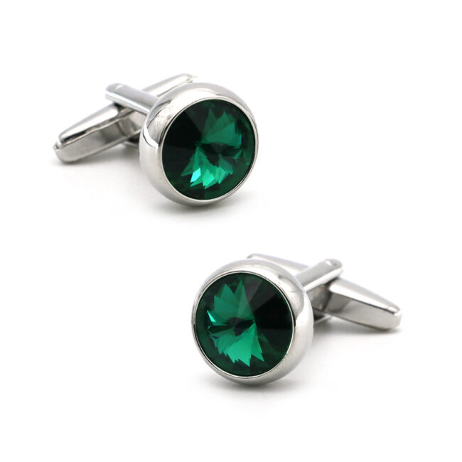 Shlax & Wing Men鈥檚 Stud Cufflinks Circular Green Silver Zircon Cuff Links 85